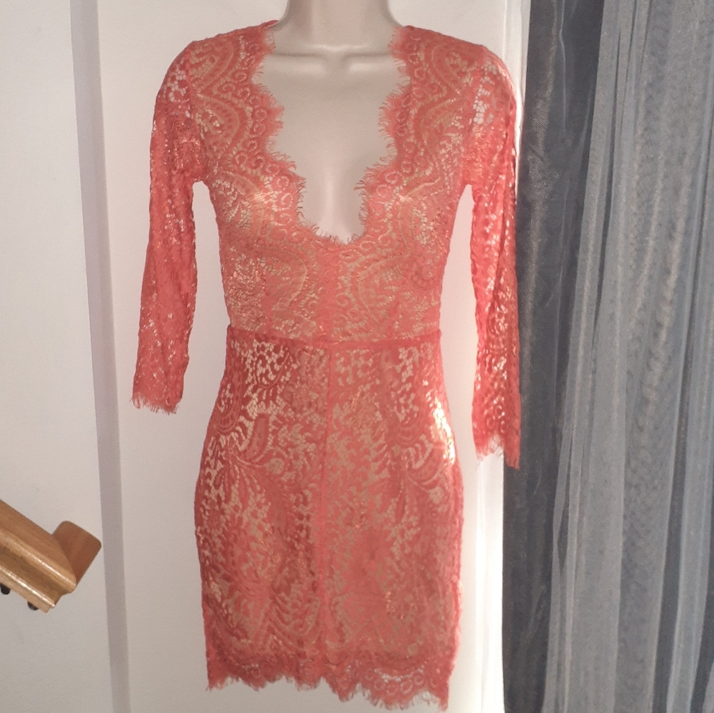 LUXXEL Coral Lace Dress